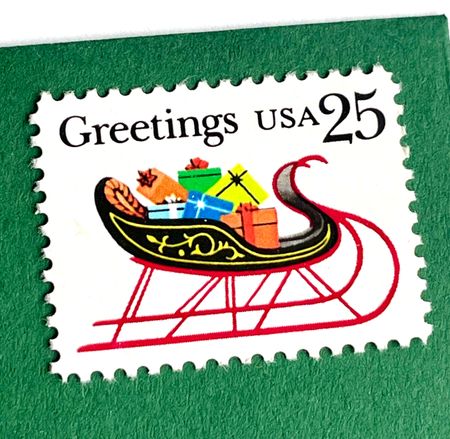 100 Vintage Holiday Postage Stamps Christmas Sleigh Unused for Mailing Holiday Cards